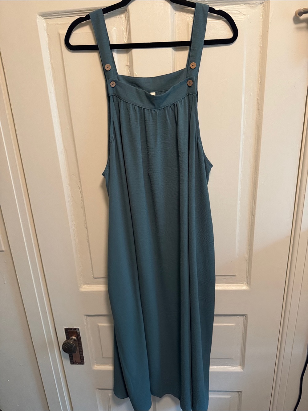 Sleeveless Teal Midi Pinafore Dress with Button-Strap Detail
